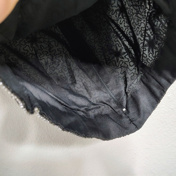 Vintage Papell Boutique Evening Top Womens Small Black Blue Floral Silk Beaded - Picture 7 of 14